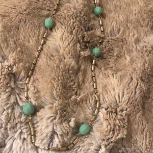 J crew gold and green long necklace